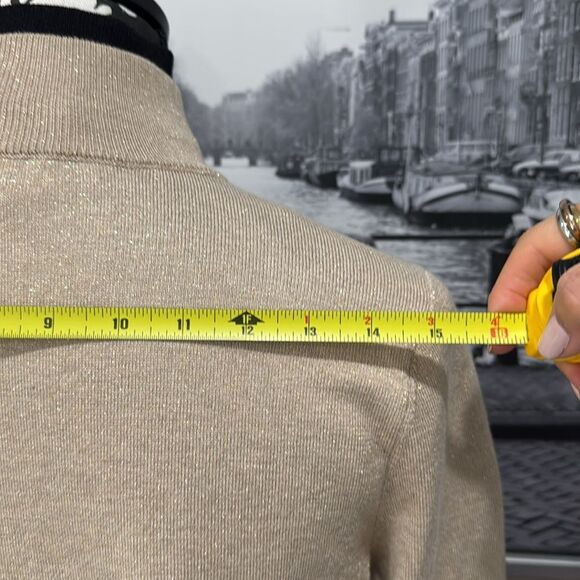 Calvin Klein women’s sweater Beige Tan Gold Shimmer Mock Neck Medium Long Sleeve - Picture 5 of 11